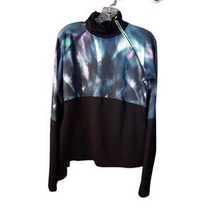 Fila Sport Asymmetrical Neck Zip Running Blouse Sz Med Multicolored Swirl Print